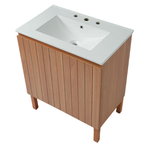 English Elm Christopher Knight Home® - 30" Modern Bathroom Vanity with Ceramic Sink, Natural Wood Grain, 45° Handle, Soft-Close, Ample Storage N817P245325N