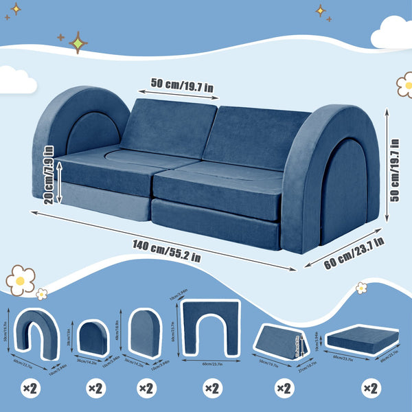 English Elm 14pcs Modular Foam Play Couch Set Convertible Toddler Fort Builder for Playrooms Blue T5880P493431