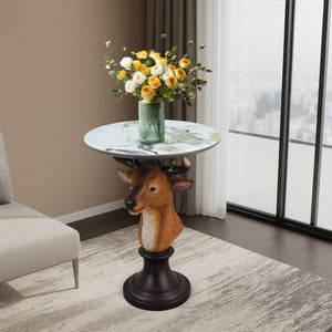 English Elm Horse Head Sculpted Resin End Table with Faux Marble Top for Bold Living Rooms W5398P454677