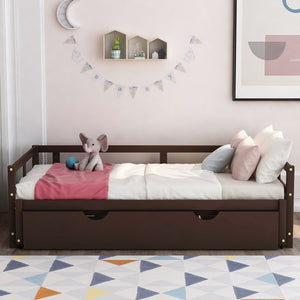 English Elm Extending Twin Daybed with Pull Out Trundle Solid Pine Wood Frame Guest Room N708P336535P
