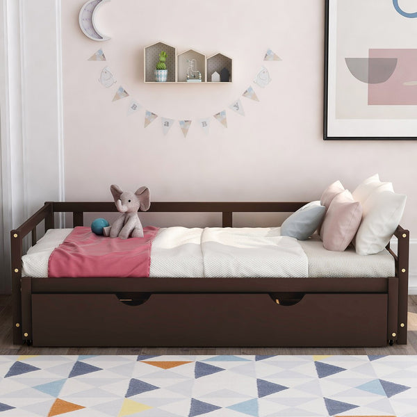 English Elm Extending Twin Daybed with Pull Out Trundle Solid Pine Wood Frame Guest Room N708P336535P