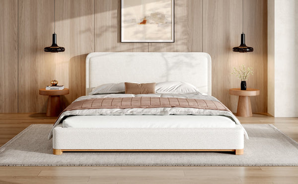 English Elm Christopher Knight Home® - Queen Size Bed Frame With Stylish Boucle Upholstered Headboard, Solid Wood Base, Easy Assembly N757Q329188W