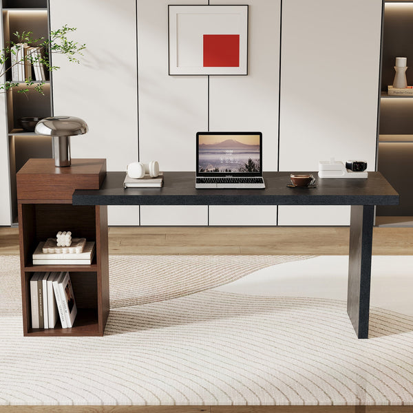 English Elm Modern Wood Grain Console Table with Two Tier Shelving for Entryway or Living Room Black,Walnut W3875S00031