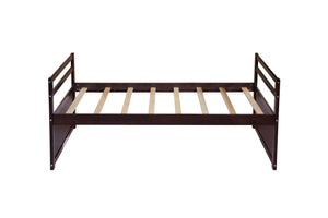 English Elm Twin Twin Size Bed with Trundle and Three Storage Drawers, Space-Saving Pine Frame with Classic Headboard Espresso W504P197165