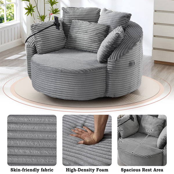 English Elm Swivel Barrel Accent Chair Chenille Tufted Round Club Seat for Living Room Lounge Grey N719S002320E