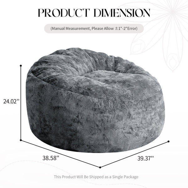 English Elm Ultra-comfort Oversized Bean Bag Floor Chair with Foam Bead Fill for Gaming Reading Lounge Grey W3737P459108