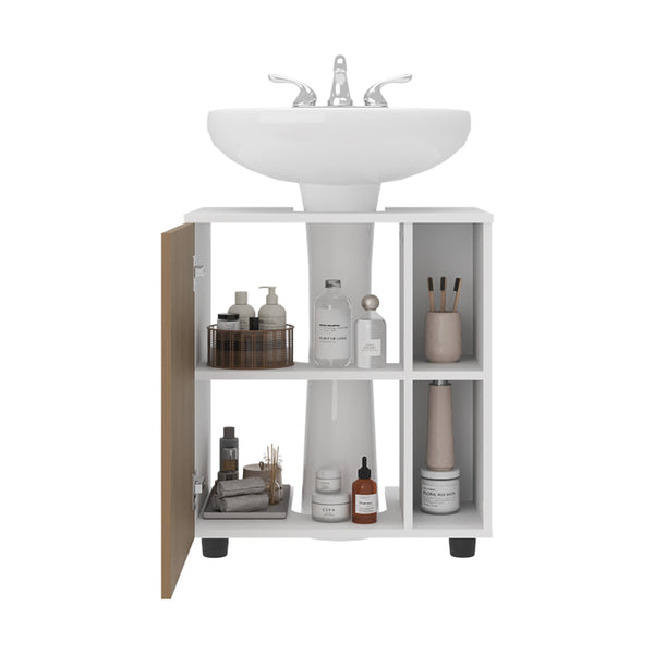 English Elm Parade Under Pedestal Sink Cabinet with 1 Door & 5 Open Compartments, Melamine Scratch-Resistant Storage Multicolor 27.17 L x 21.66 W x 5.91 H B128P375319