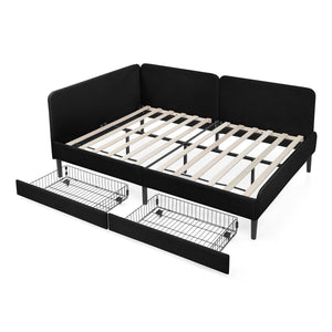 English Elm Full Velvet Upholstered Platform Bed Full Size with 2 Underbed Storage Drawers, Foam Seat, Modern Design Black W1413P298912