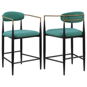 English Elm Renfroe Mid-Century Upholstered Counter Stool Set of 2 with Padded Seat, Open Back & Footrest Green B062P299972