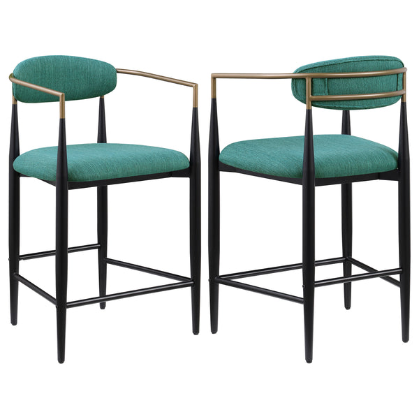 English Elm Renfroe Mid-Century Upholstered Counter Stool Set of 2 with Padded Seat, Open Back & Footrest Green B062P299972