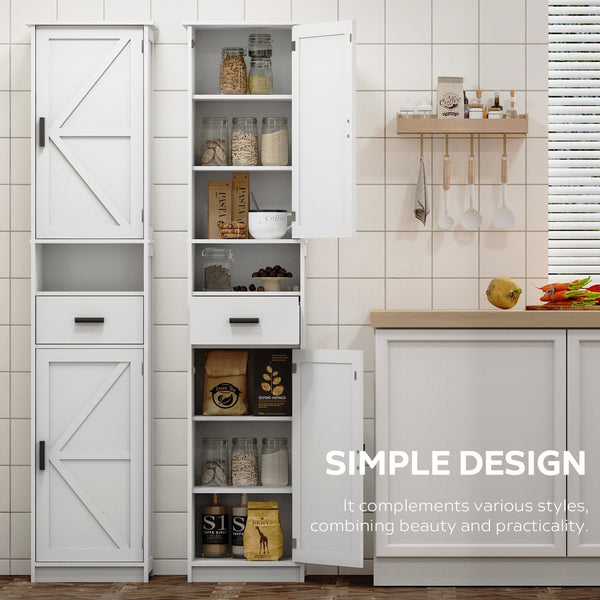 English Elm 69" Slim Tall Storage Cabinet with Barn Doors and Drawer for Small Spaces, Adjustable Shelves, Sturdy White W2386P207737