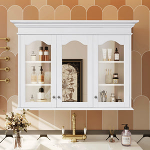 English Elm 40" Medicine Cabinet with Mirror, 6 Adjustable Shelves, Wall-Mounted Bathroom Organizer, White Modern Design N710P264317K