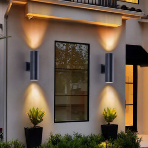 English Elm 18" Aluminum Cylinder Outdoor Wall Sconce Set of Two with up Down Porch Lighting W2312P416009