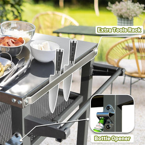 English Elm 3-shelf Outdoor Grill Cart with Stainless Steel Top Rolling Wheels Bbq Prep Station W1859P191833
