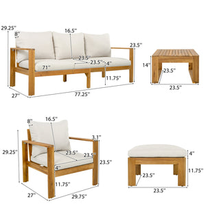 English Elm Outdoor Acacia Wood 4 Piece Sectional Set with Sofa Chair Ottoman and Table N757S454830B