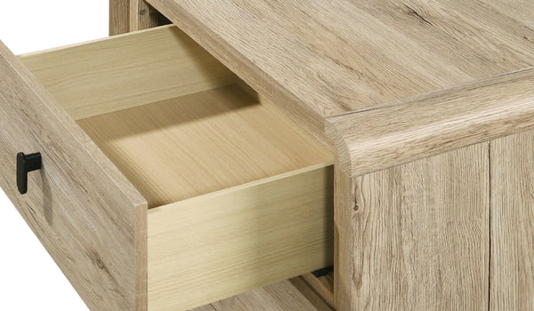 English Elm 1pc Mid-century Tall Chest with Wood-Inspired Finish, Minimalist Hardware, Ample Drawer Storage for Bedroom Organization Beige 38.4 L x 18.59 W x 50.16 H B2741P323552