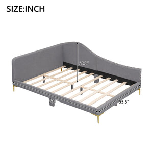 English Elm Full Full Size Upholstered Daybed with Headboard and Armrest, Linen-Blend Fabric, Solid Pine Frame, Guardrails for Guests and Lounging Grey WF318303AAE