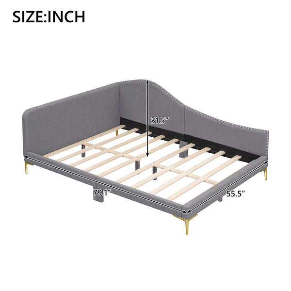 English Elm Full Full Size Upholstered Daybed with Headboard and Armrest, Linen-Blend Fabric, Solid Pine Frame, Guardrails for Guests and Lounging Grey WF318303AAE