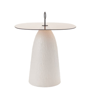 English Elm Indoor Oval Brown Glass Top Accent Table with Sculptural White Conical Base N772P385365W