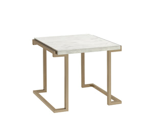 English Elm Boice Champagne Faux Marble Top End Table with Champagne Metal "C" Base, KD Assembly, Modern Glam Finish B2726P410329