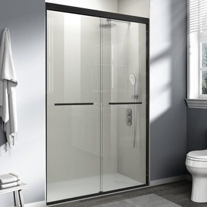 English Elm 44-48 in Semi-frameless Bypass Sliding Shower Door Tempered Glass Alcove Enclosure Matte Black W1573P239433