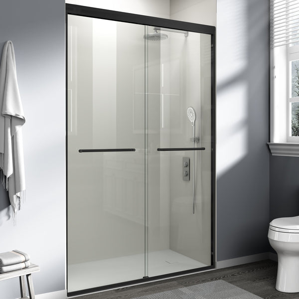 English Elm 44-48 in Semi-frameless Bypass Sliding Shower Door Tempered Glass Alcove Enclosure Matte Black W1573P239433