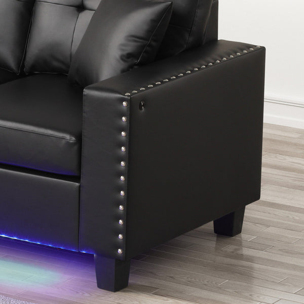 English Elm Sorrento Pvc Sectional Sofa with Led Base Lighting Usb Port and Nailhead Trim B2749P413233