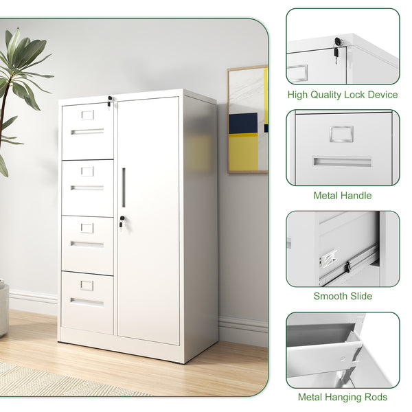 English Elm Metal Four Drawer Filing Cabinet with Lock Steel Storage for Home Office Bedroom White W2735P457275