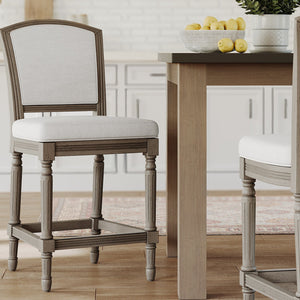 English Elm 26" Counter Stool Weathered Frame Woven Upholstery Turned Legs Kitchen Island Seating Gray B2751P436455