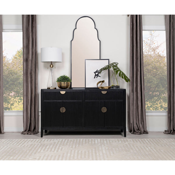 English Elm Mason Luxurious Black 2-Drawer Sideboard with Deep Red Faux Leather Accents, Tufted Detail, Sleek Wood Finish B062P354072