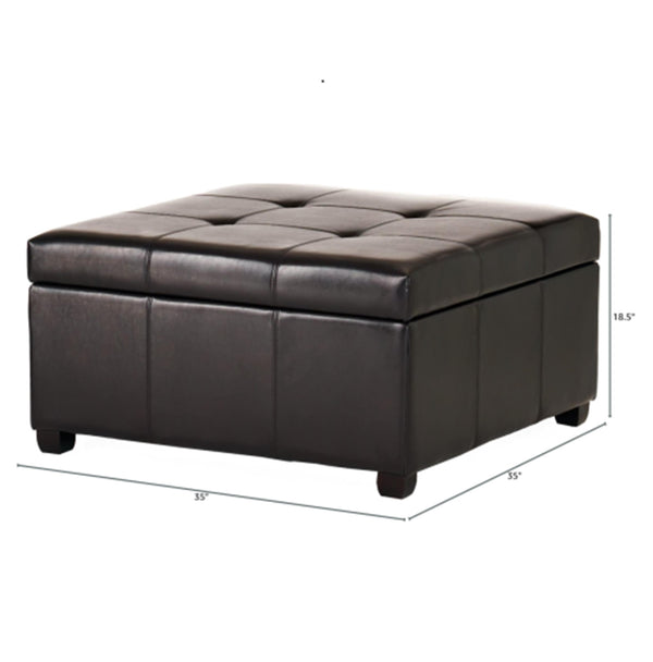 English Elm 35inch Tufted Storage Ottoman Square Bench Birch Legs Spacious Living Room Accent N778P358686E