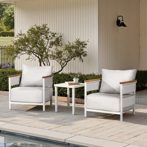English Elm Jennifer Taylor Home - Rhodes 29" Upholstered Teak + Powder-Coated Aluminum Patio Arm Chair Birch Gray Chenille Cushions Durable Weather-Resistant Stylish Comfort for Outdoor Lounges B2719P321037