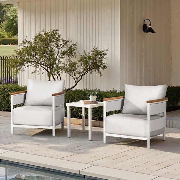 English Elm Jennifer Taylor Home - Rhodes 29" Upholstered Teak + Powder-Coated Aluminum Patio Arm Chair Birch Gray Chenille Cushions Durable Weather-Resistant Stylish Comfort for Outdoor Lounges B2719P321037