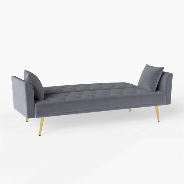 English Elm Modern Tufted Velvet Sleeper Sofa Retro Style Convertible Fold Flat for Compact Spaces Gray W2353P399461