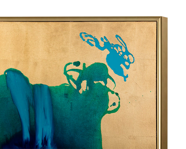 Sunpan Ink Spill Wall Art: Luxurious Hand-Painted Canvas with Gold Leaf & Glossy Blue Finish, 60"x40"