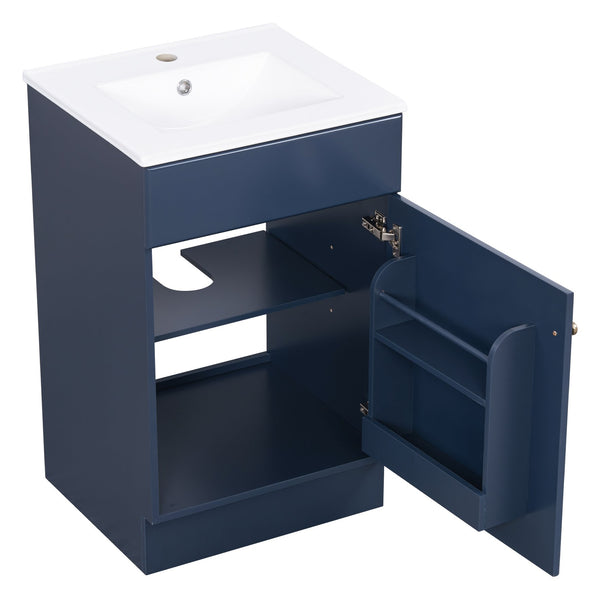 English Elm [video] 20 Inch Freestanding Bathroom Vanity with Ceramic Sink Soft Close Cabinet Blue N759P237946C