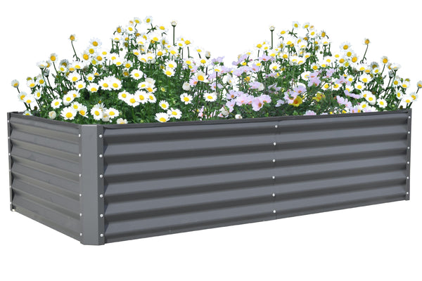 English Elm 6x3x1.5ft Galvanized Raised Garden Bed — Heavy-Duty Steel Planter with Open Base, Reinforced Rods, Safe Edge for Vegetables Flowers and Easy Assembly Gray W1859P197913