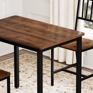 English Elm Dining Table Set 3 Piece Industrial Steel Frame with Melamine Top for Kitchen Nook Walnut W1162P424924