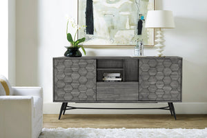 English Elm Makena Solid Acacia Buffet with Carved Honeycomb Doors and Gray Weathered Finish B2736P464857