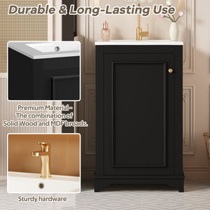 English Elm 20-inch Bathroom Vanity with Ceramic Sink, Modern Freestanding Single Vanity with Soft-Close Doors and Adjustable Shelf for Ample Organized Storage Black N710P317678B