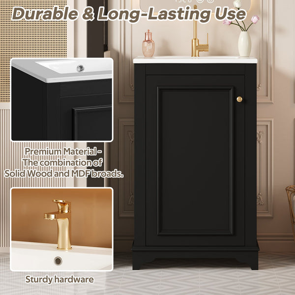 English Elm 20-inch Bathroom Vanity with Ceramic Sink, Modern Freestanding Single Vanity with Soft-Close Doors and Adjustable Shelf for Ample Organized Storage Black N710P317678B