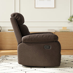 English Elm Small Rocker Swivel Recliner Chair with 360° Swivel, 30° Rocking and Adjustable 90–150° Recline Comfortability Chocolate T3623P380414