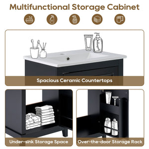 English Elm 20 Inch Modern Small Bathroom Vanity Cabinet With Ceramic Basin, Space-Saving Storage & Soft-Close Door Black N729P170386B