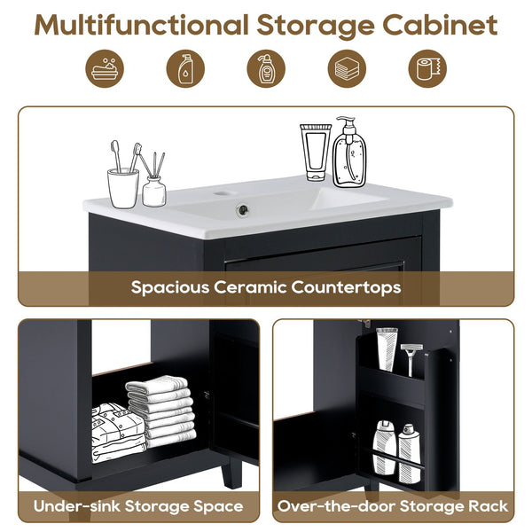 English Elm 20 Inch Modern Small Bathroom Vanity Cabinet With Ceramic Basin, Space-Saving Storage & Soft-Close Door Black N729P170386B