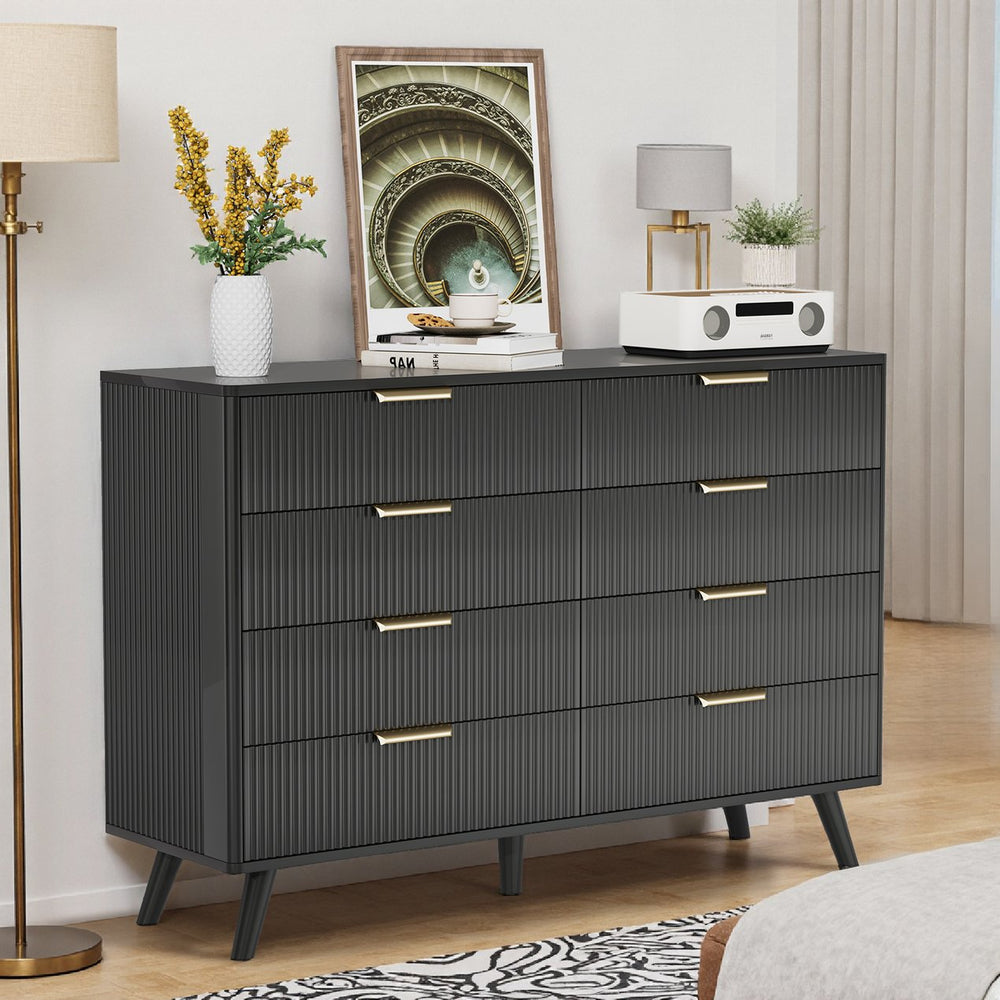 English Elm 6 Drawer Fluted Wood Dresser Natural Finish Compact Chest for Nursery or Bedroom Black T3773P415549