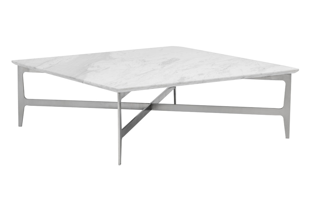 Sunpan CLEARWATER Marble Coffee Table – Elegant Low-Profile Design with Stainless Steel Base for Modern Spaces 104431