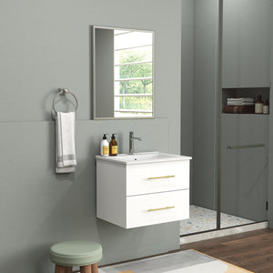 English Elm 24-Inch Wall-Mounted Bathroom Vanity & Mirror Set With Gold Handles, Space-Saving Design, Easy Install W3151S00039