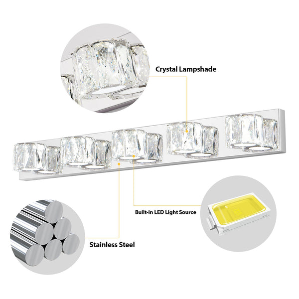 English Elm 35" Modern Crystal 5-Light LED Wall Sconce Chrome Finish, 1625lm 6000K Vanity Light for Bath/Hallway W2312P374925