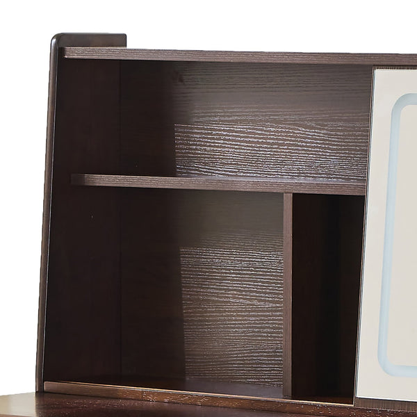 English Elm Elegant Walnut Makeup Vanity with Sliding 3-Color LED Mirror, Large Shelves, Fluted Drawer & Cabinet N844P257533W