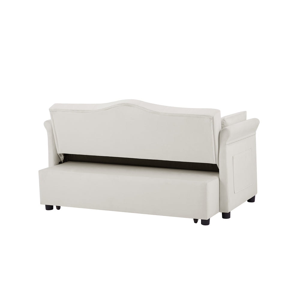 English Elm Beige Velvet Sleeper Sofa Bed with Foam Seating, Solid Wood Frame, Compact 51.6" L Convertible Couch W588P246467